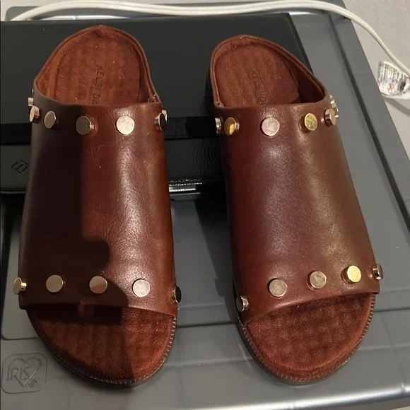 Kelsi Dagger Brown Leather Studded Sandals - Picture 1 of 10